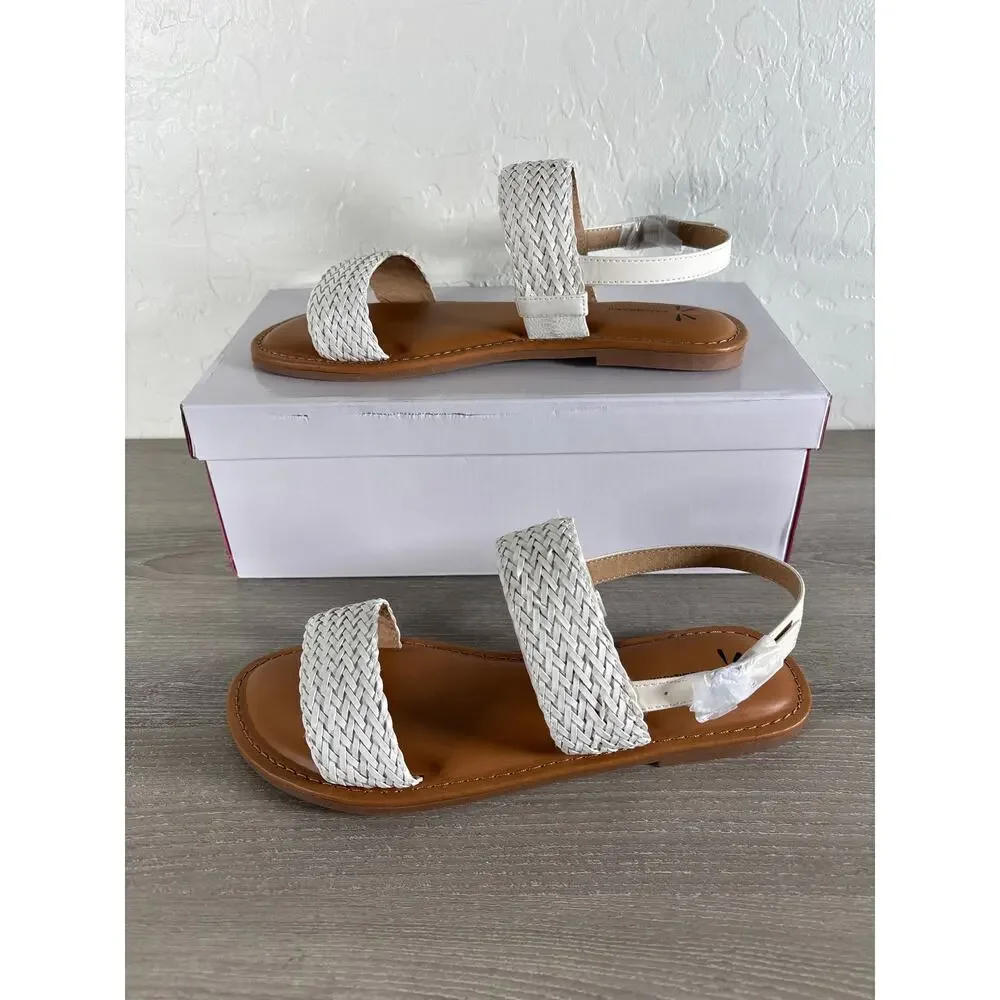 Isaac Mizrahi Live Rosalyn White Woven Slingback Flat Sandals IM3ROS20  7.5M‎